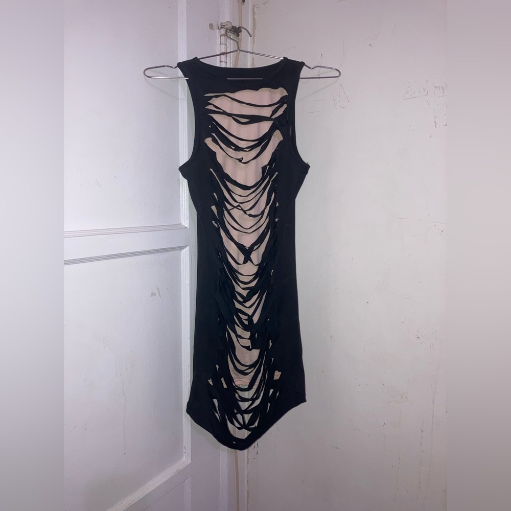 Black Shredded Back Dress